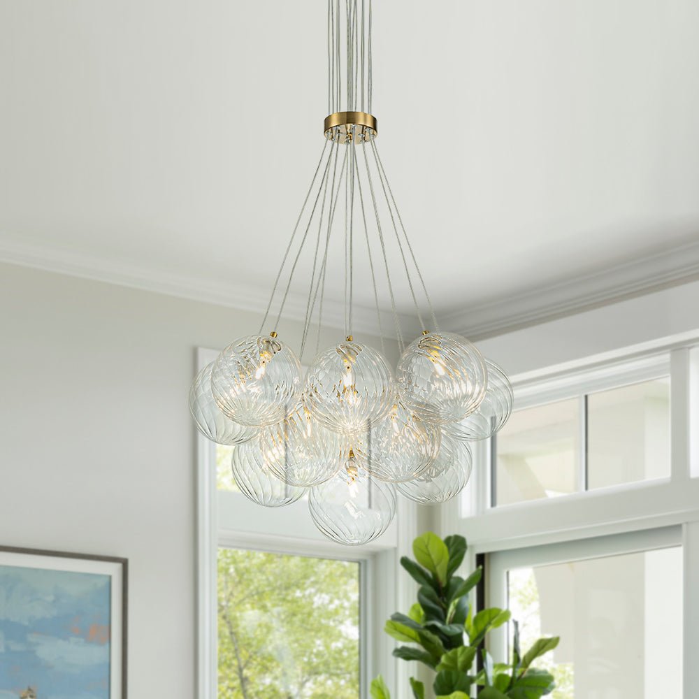 Caeluvya Clear Ribbed Ball Cluster Bubble Glass Chandelier