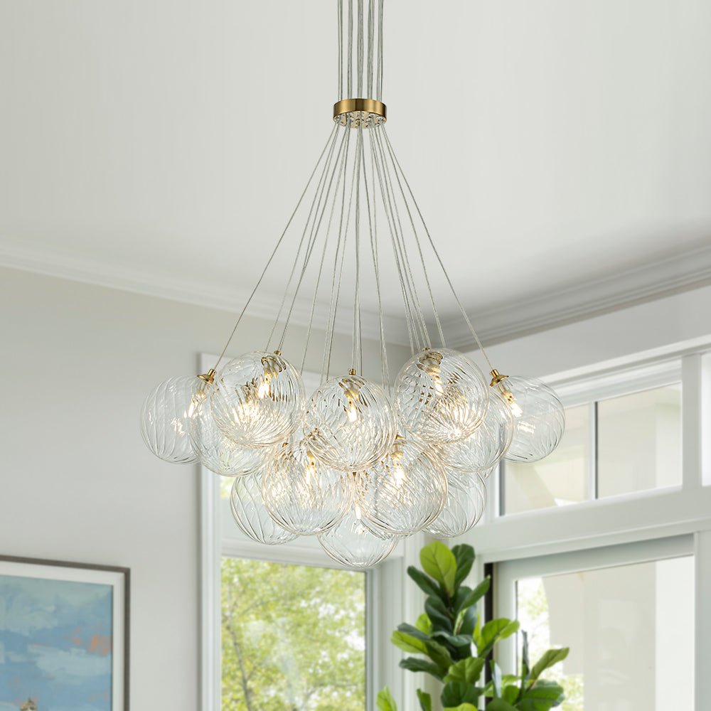 Caeluvya Clear Ribbed Ball Cluster Bubble Glass Chandelier