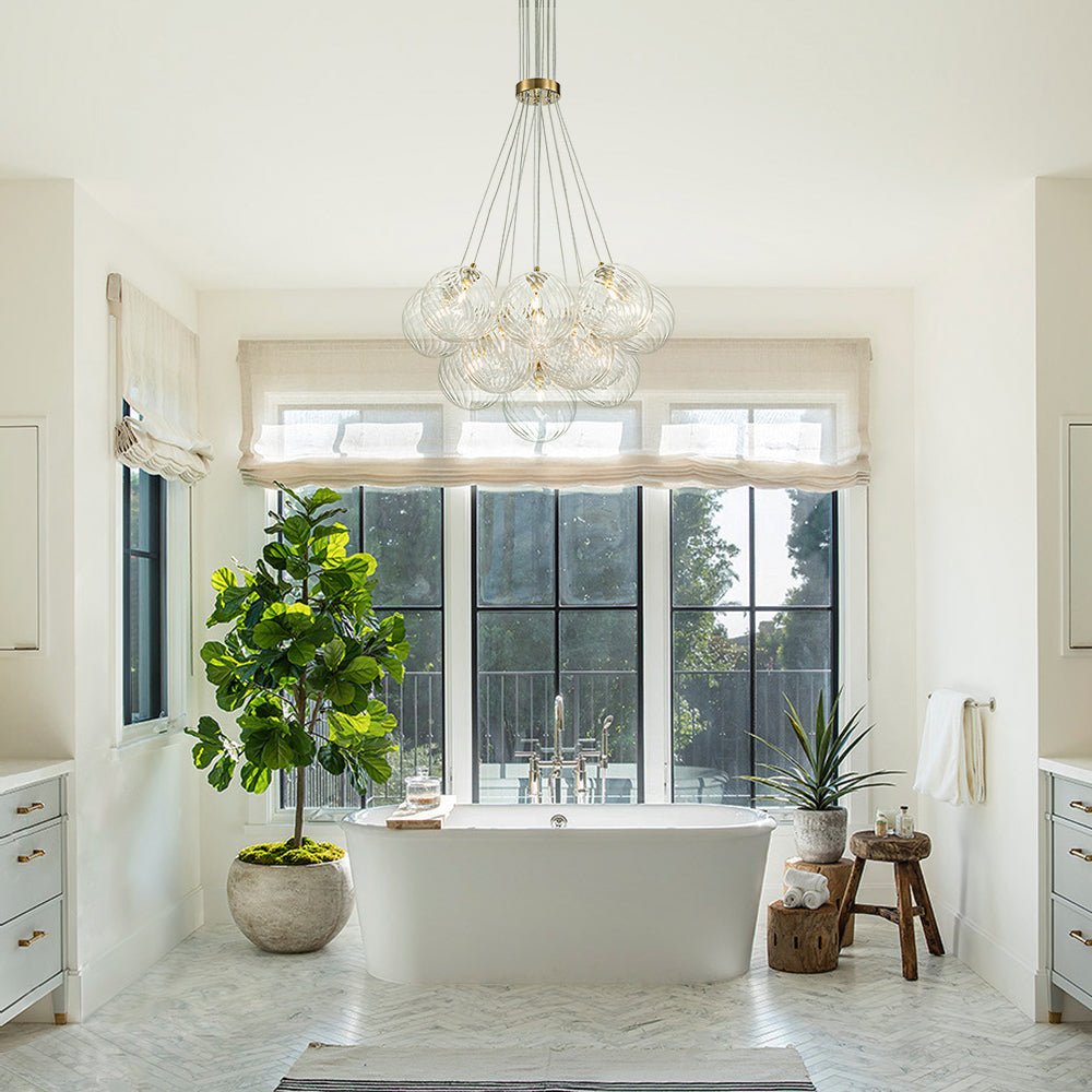 Caeluvya Clear Ribbed Ball Cluster Bubble Glass Chandelier