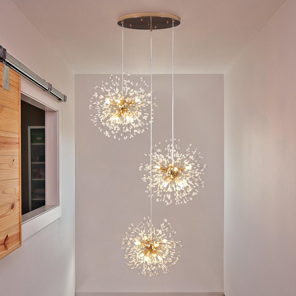 Ildvuvya Cluster Firework Dandelion Brass Metal Pendant Chandelier