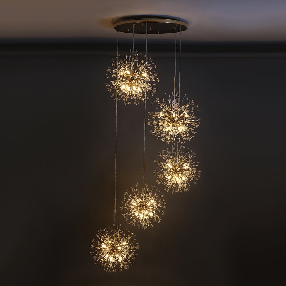 Ildvuvya Cluster Firework Dandelion Brass Metal Pendant Chandelier