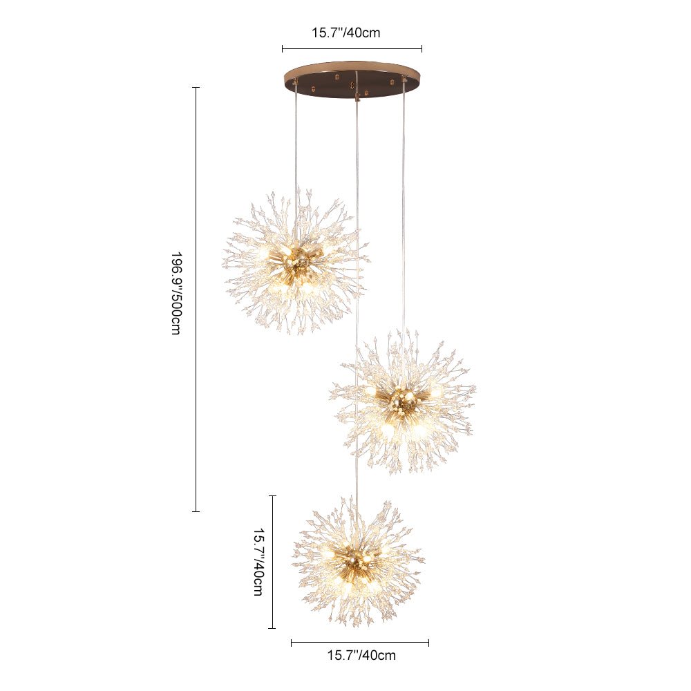 Ildvuvya Cluster Firework Dandelion Brass Metal Pendant Chandelier