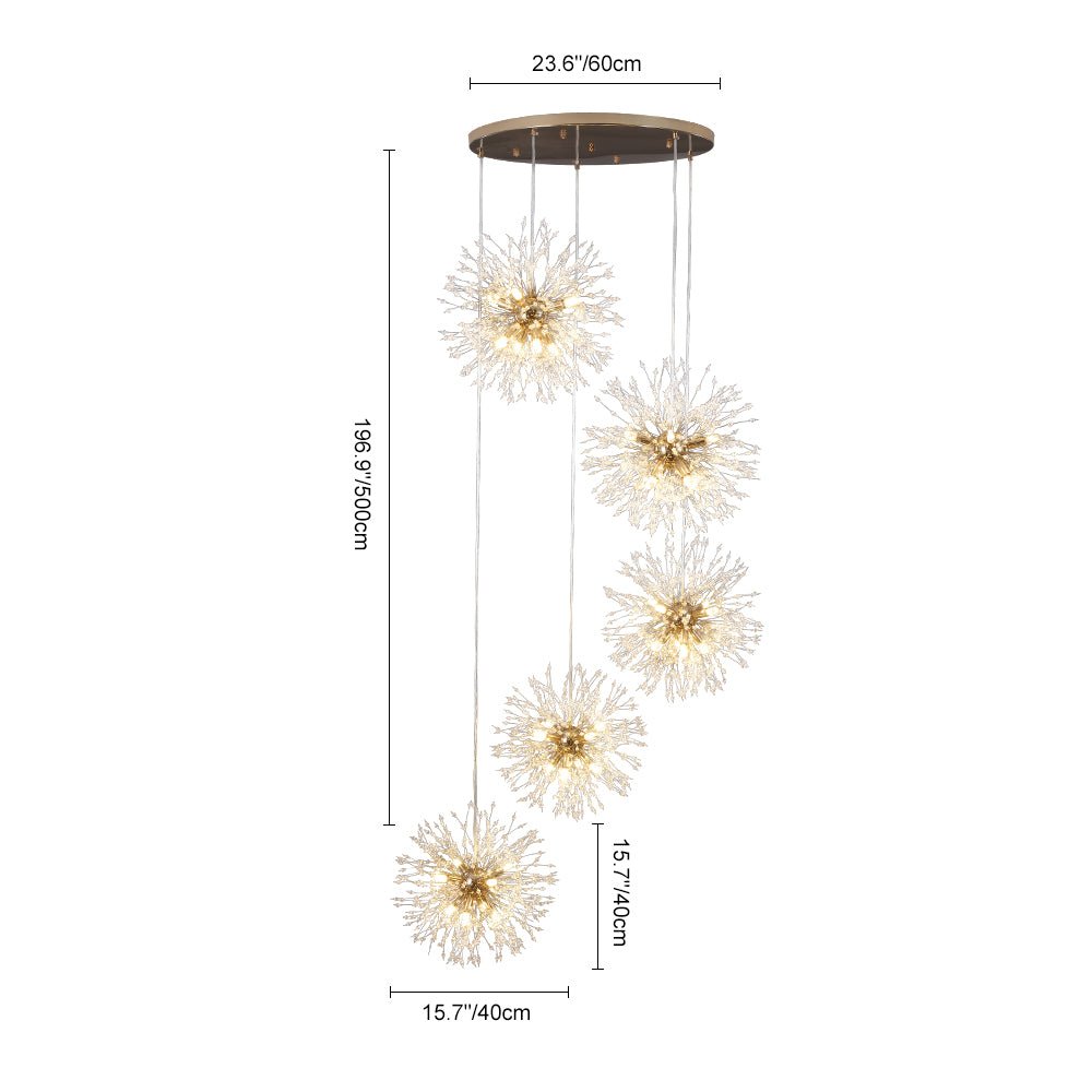 Ildvuvya Cluster Firework Dandelion Brass Metal Pendant Chandelier