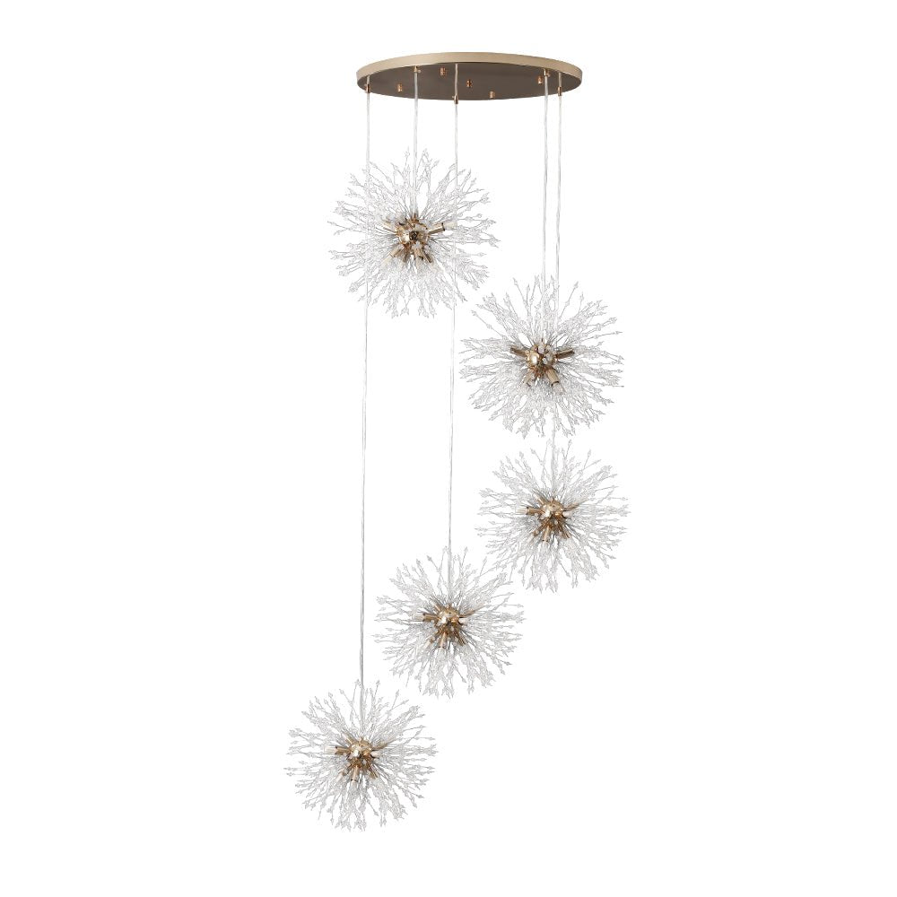 Ildvuvya Cluster Firework Dandelion Brass Metal Pendant Chandelier