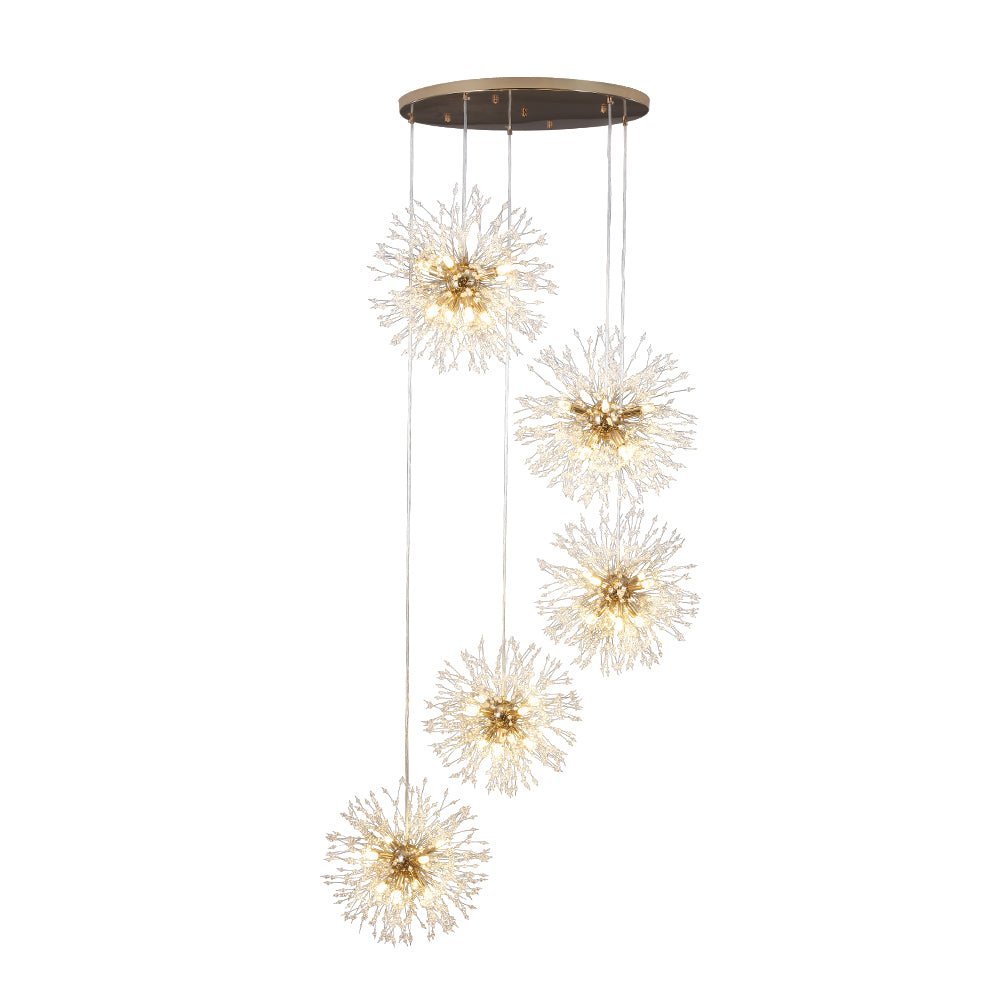 Ildvuvya Cluster Firework Dandelion Brass Metal Pendant Chandelier