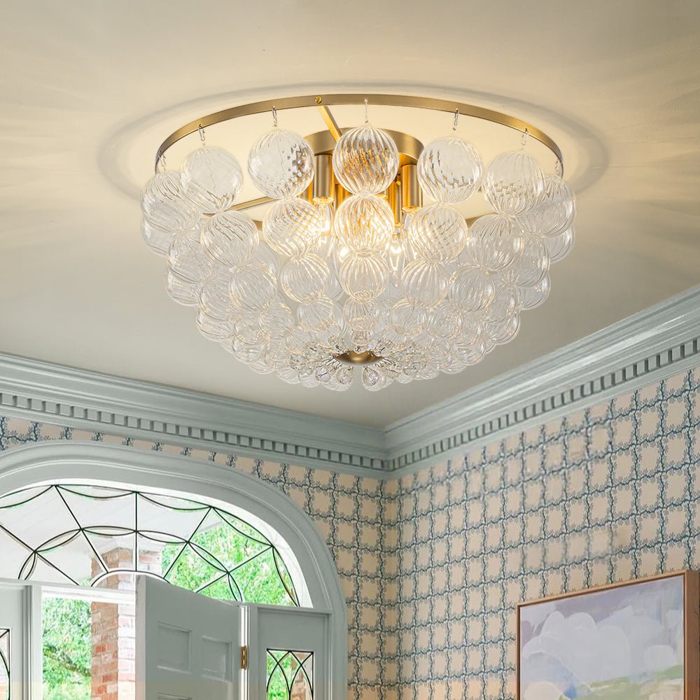 Aevuvux Draped Ribbed Globe Glass Semi Flush Chandelier