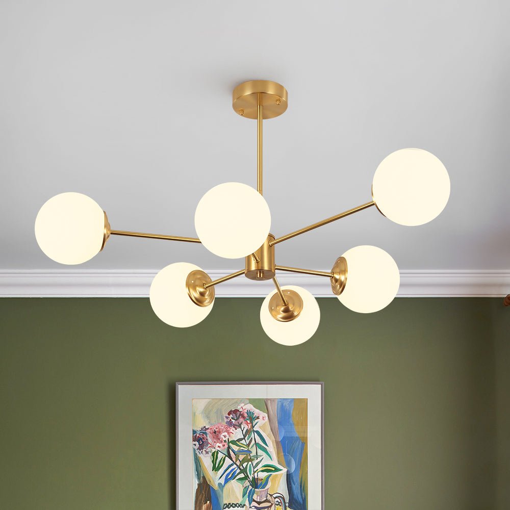 Aevig Minimalist Brass Opal Glass Chandelier