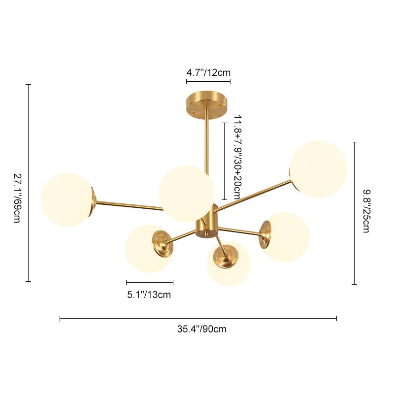 Aevig Minimalist Brass Opal Glass Chandelier
