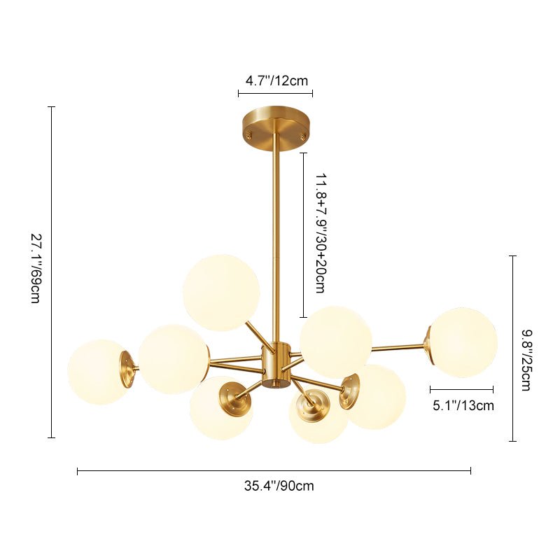 Aevig Minimalist Brass Opal Glass Chandelier