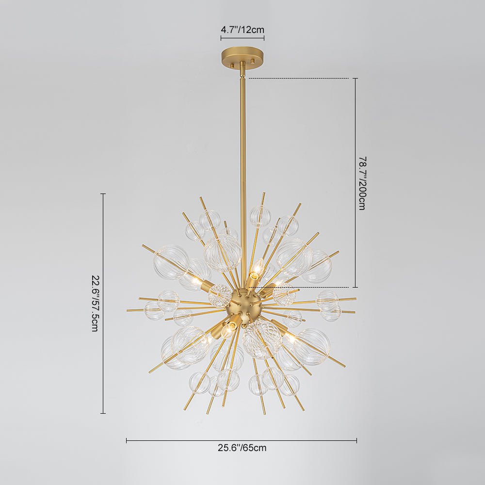 Yrvuvya Ribbed Globe Bubble Sputnik Glass Sunburst Chandelier - Lamp Copper