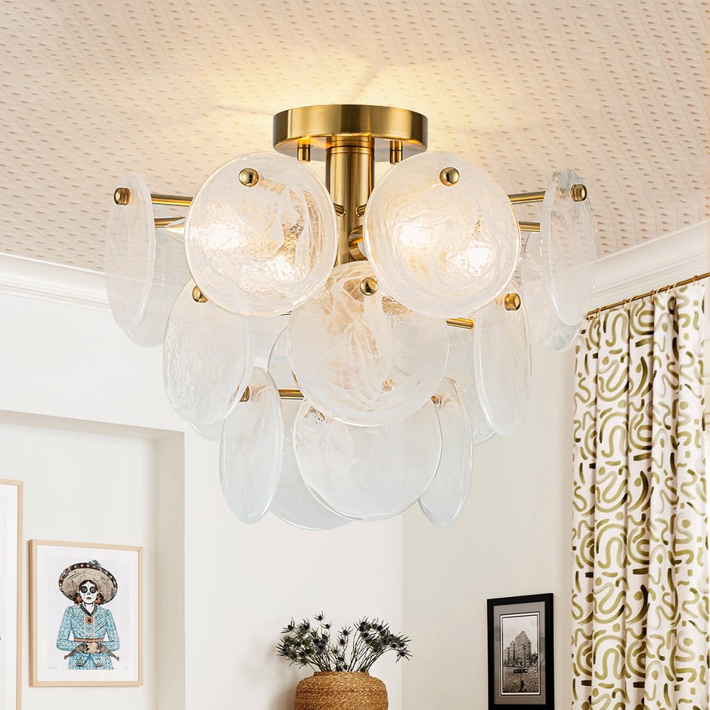 Kospa Modern Opal Swirl Glass Semi Flush Chandelier