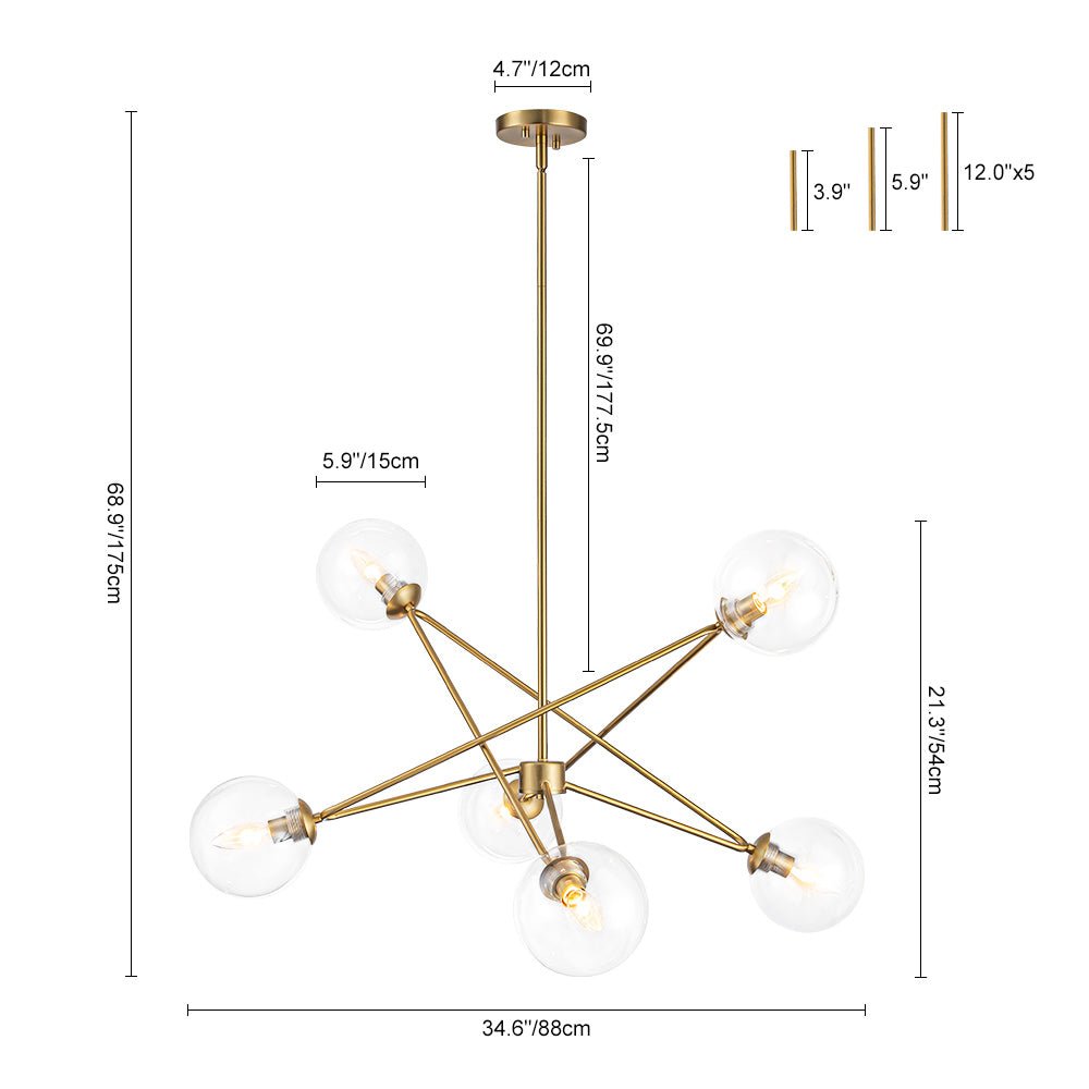 Ornhog Celestial Linear Sputnik Glass Chandelier