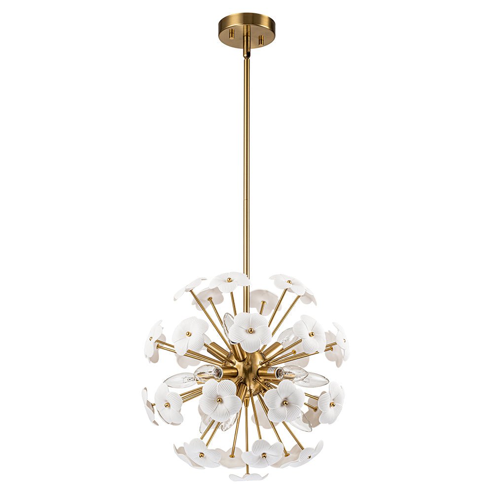 Norduvo Ceramic Hoya Floral Sunburst Sphere Metal Chandelier