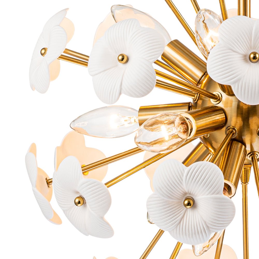 Norduvo Ceramic Hoya Floral Sunburst Sphere Metal Chandelier