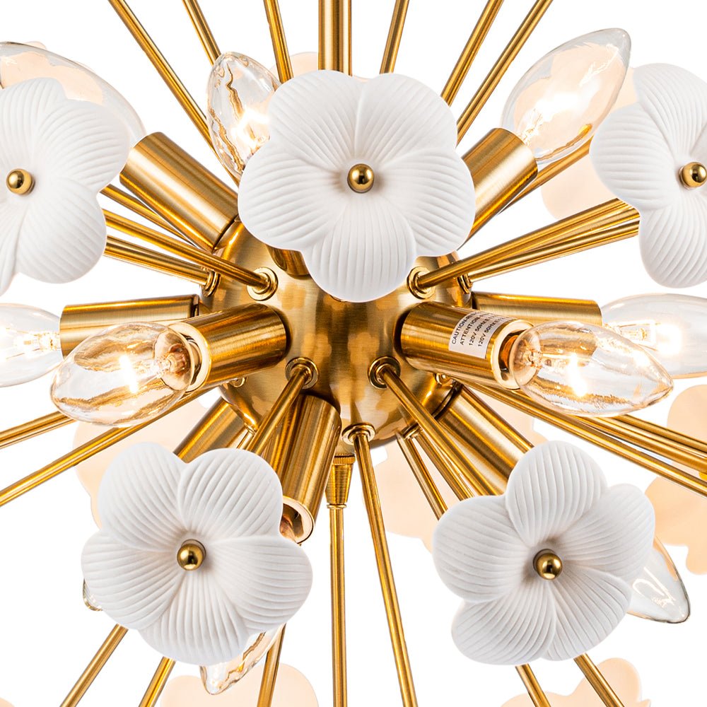 Norduvo Ceramic Hoya Floral Sunburst Sphere Metal Chandelier