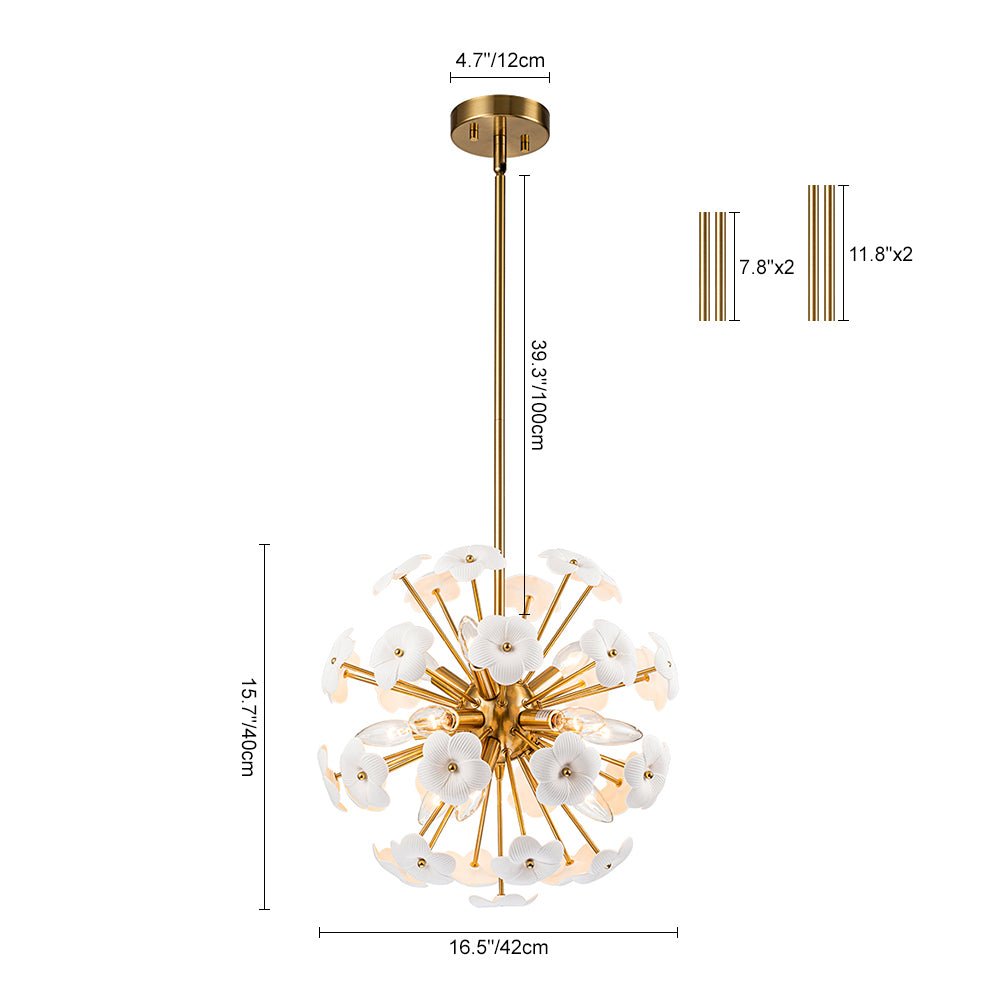 Norduvo Ceramic Hoya Floral Sunburst Sphere Metal Chandelier