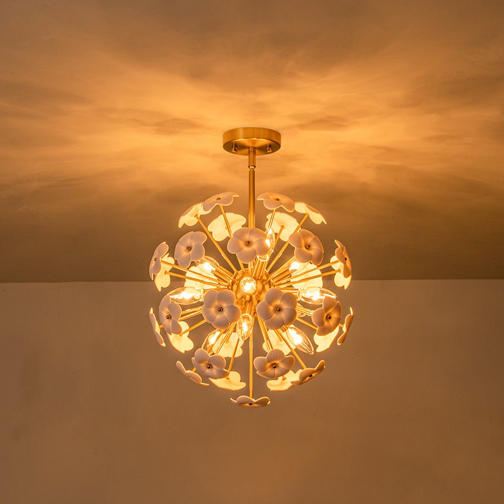 Norduvo Ceramic Hoya Floral Sunburst Sphere Metal Chandelier