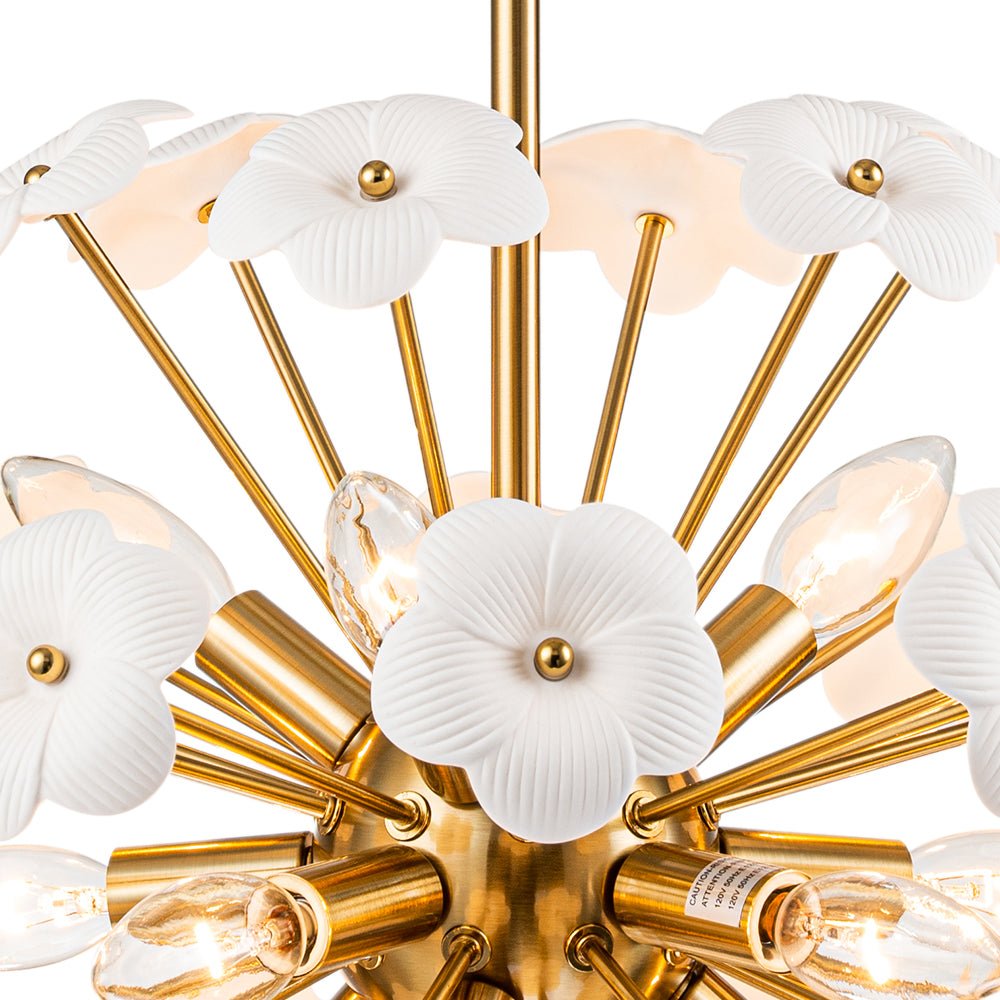 Norduvo Ceramic Hoya Floral Sunburst Sphere Metal Chandelier