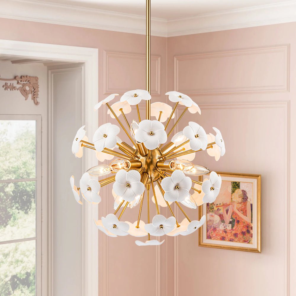 Norduvo Ceramic Hoya Floral Sunburst Sphere Metal Chandelier