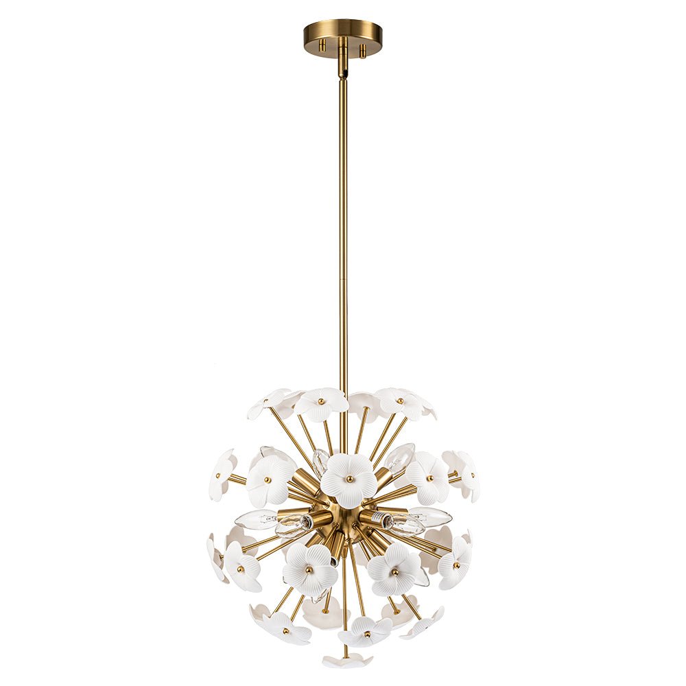 Norduvo Ceramic Hoya Floral Sunburst Sphere Metal Chandelier