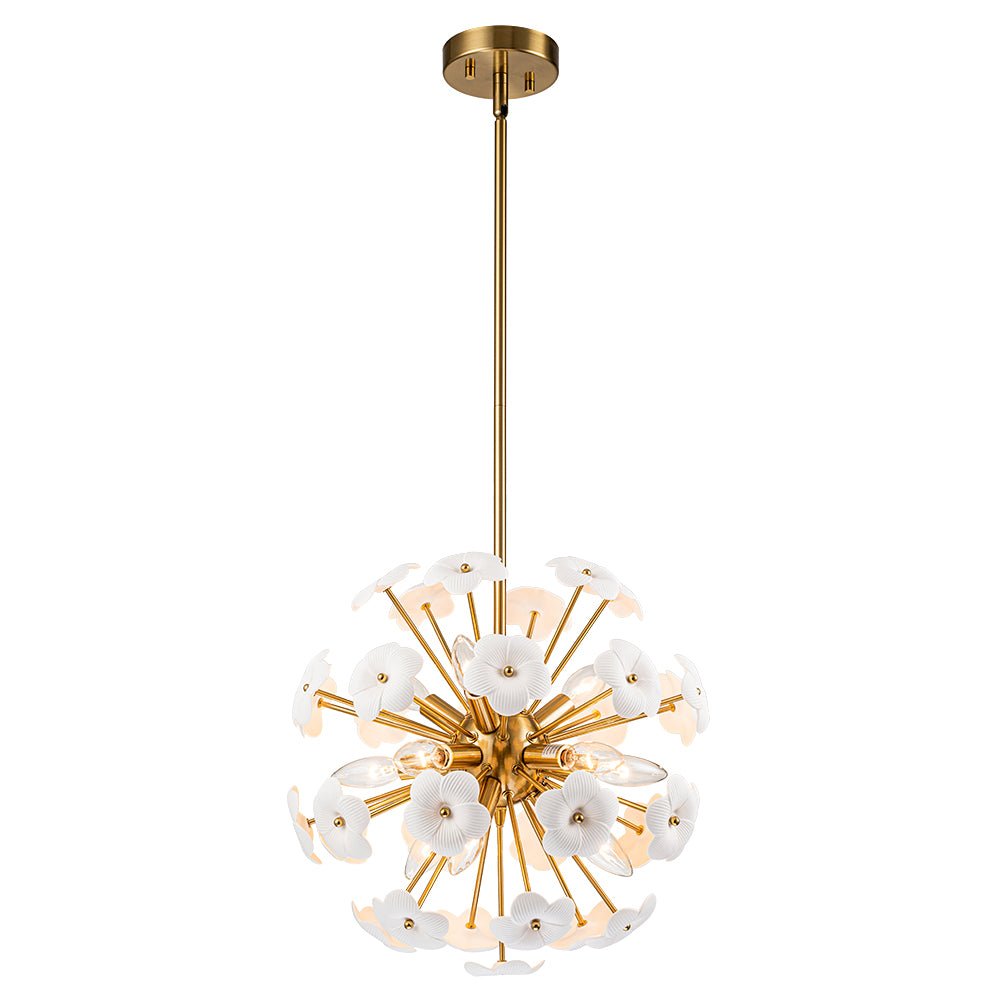 Norduvo Ceramic Hoya Floral Sunburst Sphere Metal Chandelier