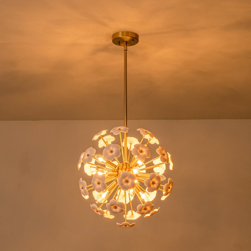 Norduvo Ceramic Hoya Floral Sunburst Sphere Metal Chandelier
