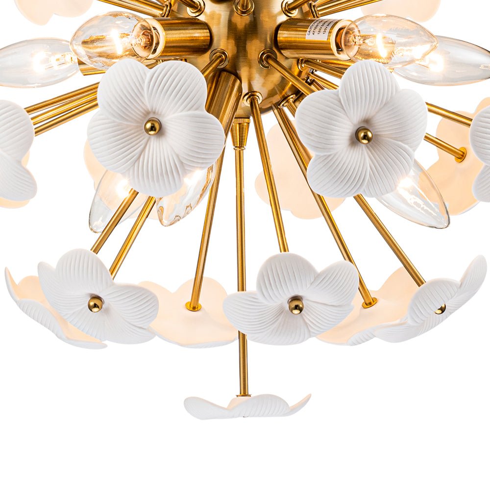 Norduvo Ceramic Hoya Floral Sunburst Sphere Metal Chandelier