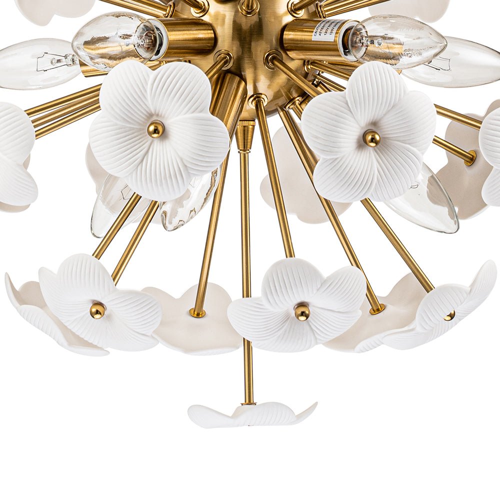 Norduvo Ceramic Hoya Floral Sunburst Sphere Metal Chandelier