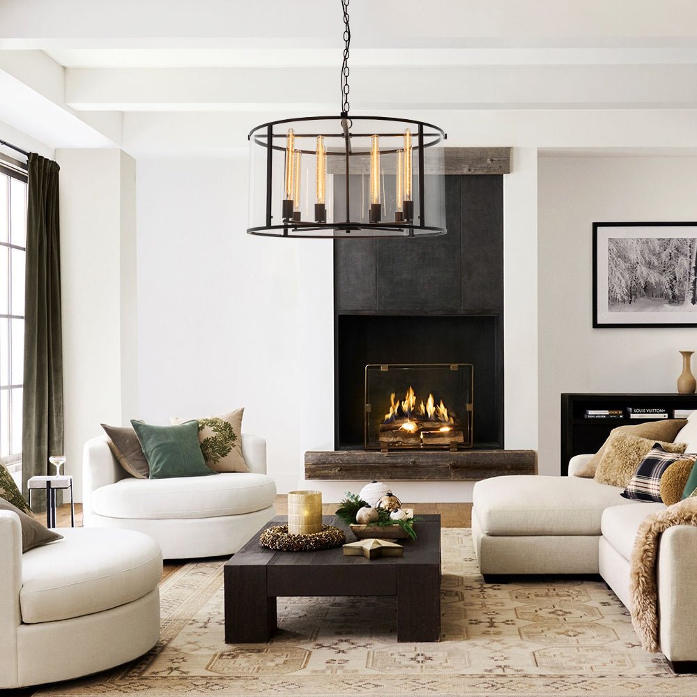 Kvennuvya Clear Manor Black Glass Lantern Chandelier