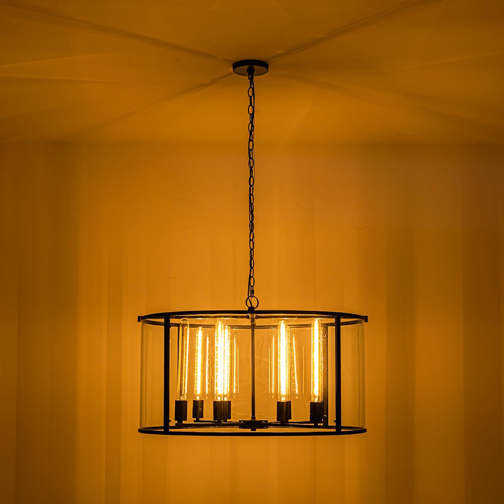 Kvennuvya Clear Manor Black Glass Lantern Chandelier