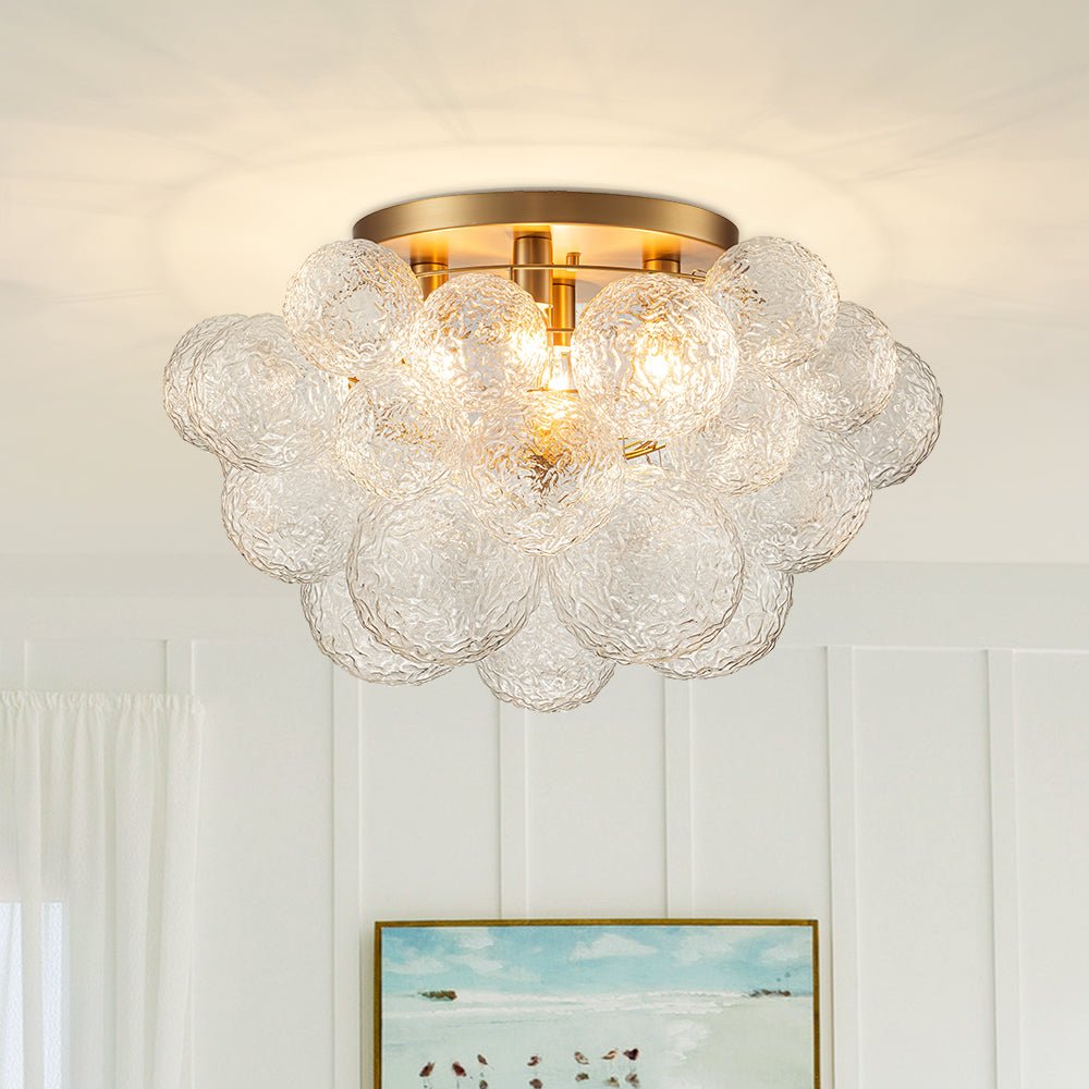 Ornuvum Cluster Rippled Bubble Glass Semi Flush Chandelier