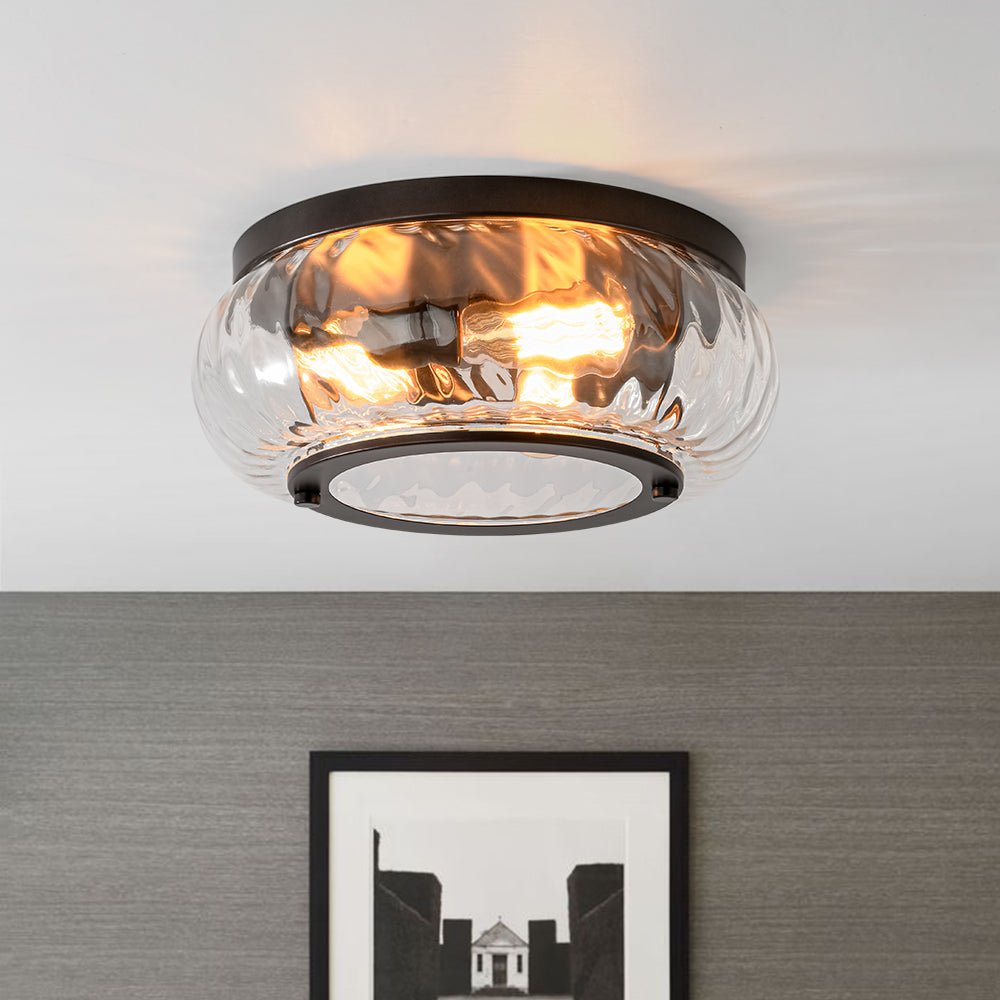 Fljotur Contemporary Clear Striped Glass Flush Mount Light