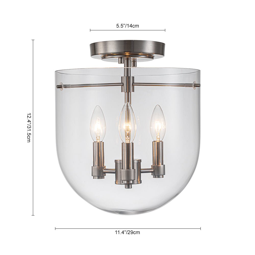 Qvistuvo Contemporary NickelGlass Semi Flush Mount Ceiling Light