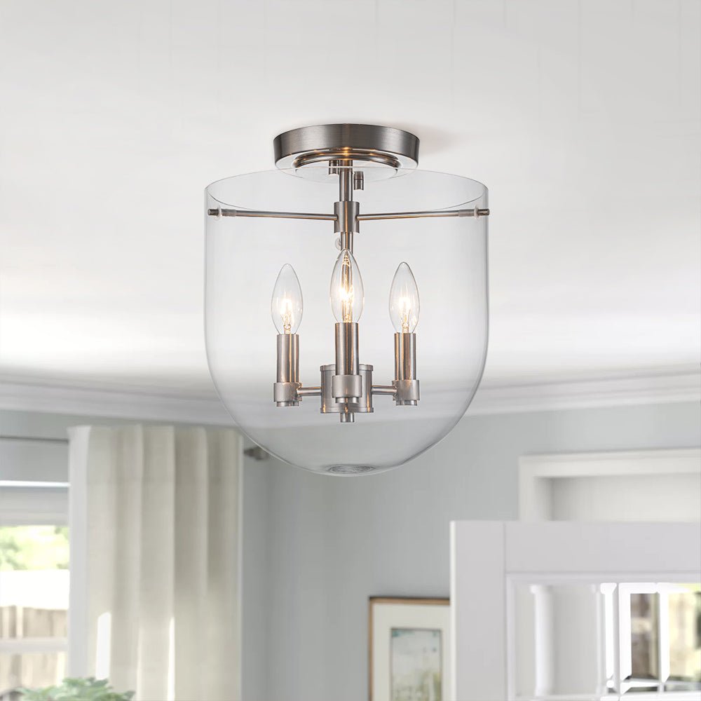 Qvistuvo Contemporary NickelGlass Semi Flush Mount Ceiling Light