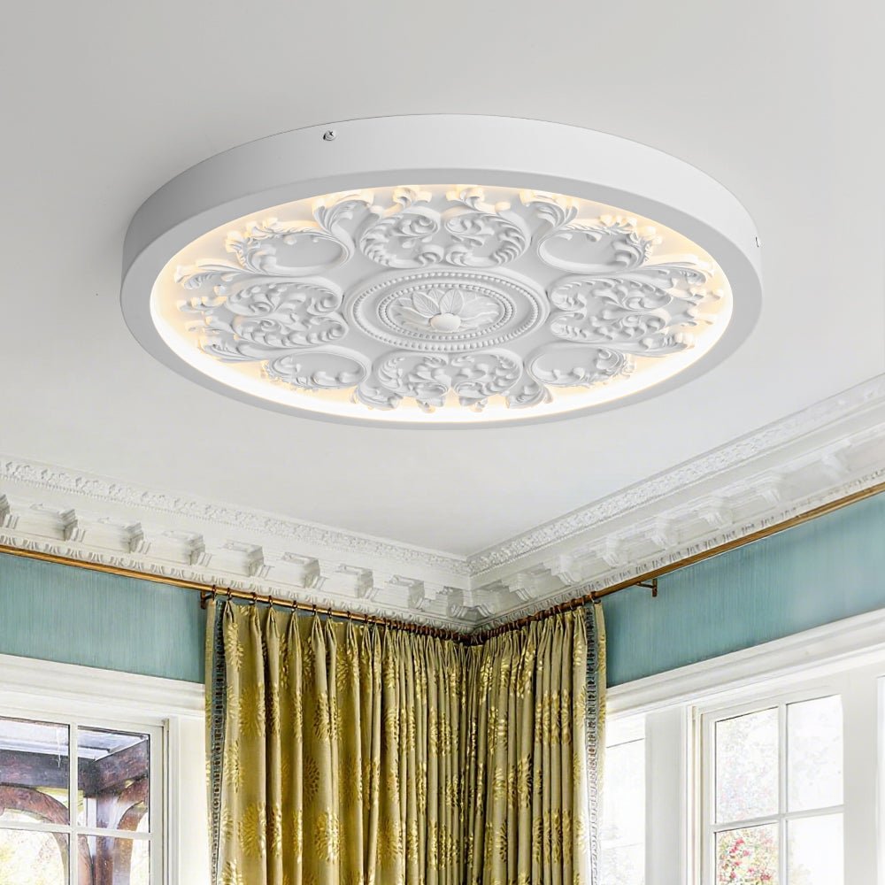 Yrvuvux Decorative French Medallion LED White Metal Flush Mount Light