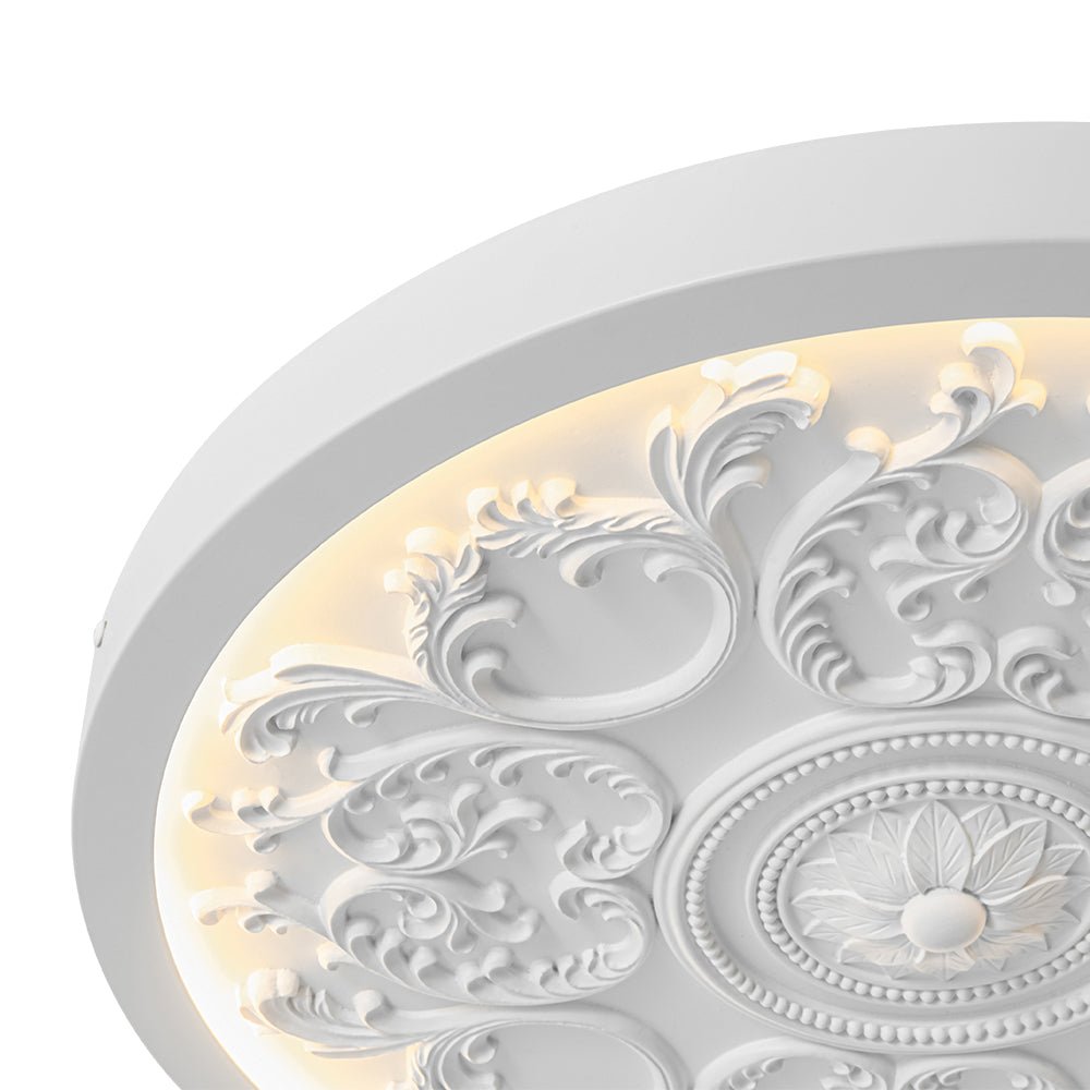 Yrvuvux Decorative French Medallion LED White Metal Flush Mount Light