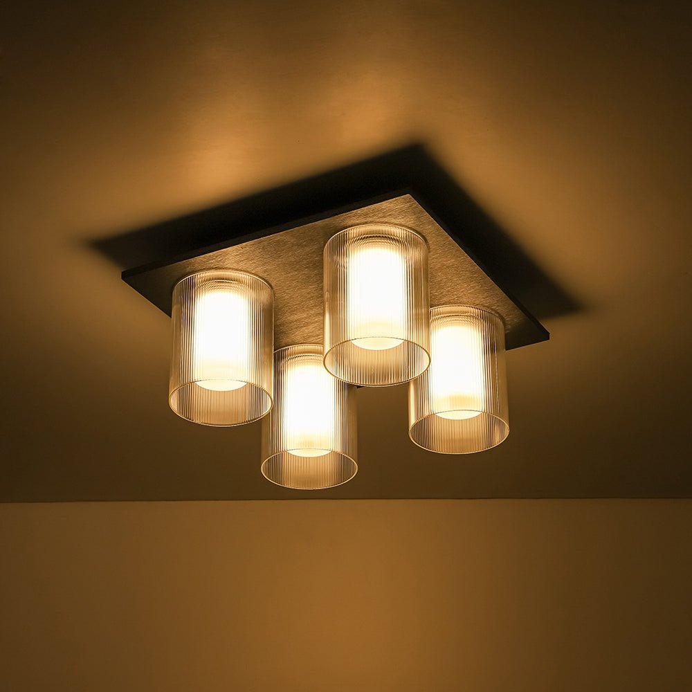 Eirikuvyr Dimmable Ribbed Square Glass Semi Flush Mount Ceiling Light