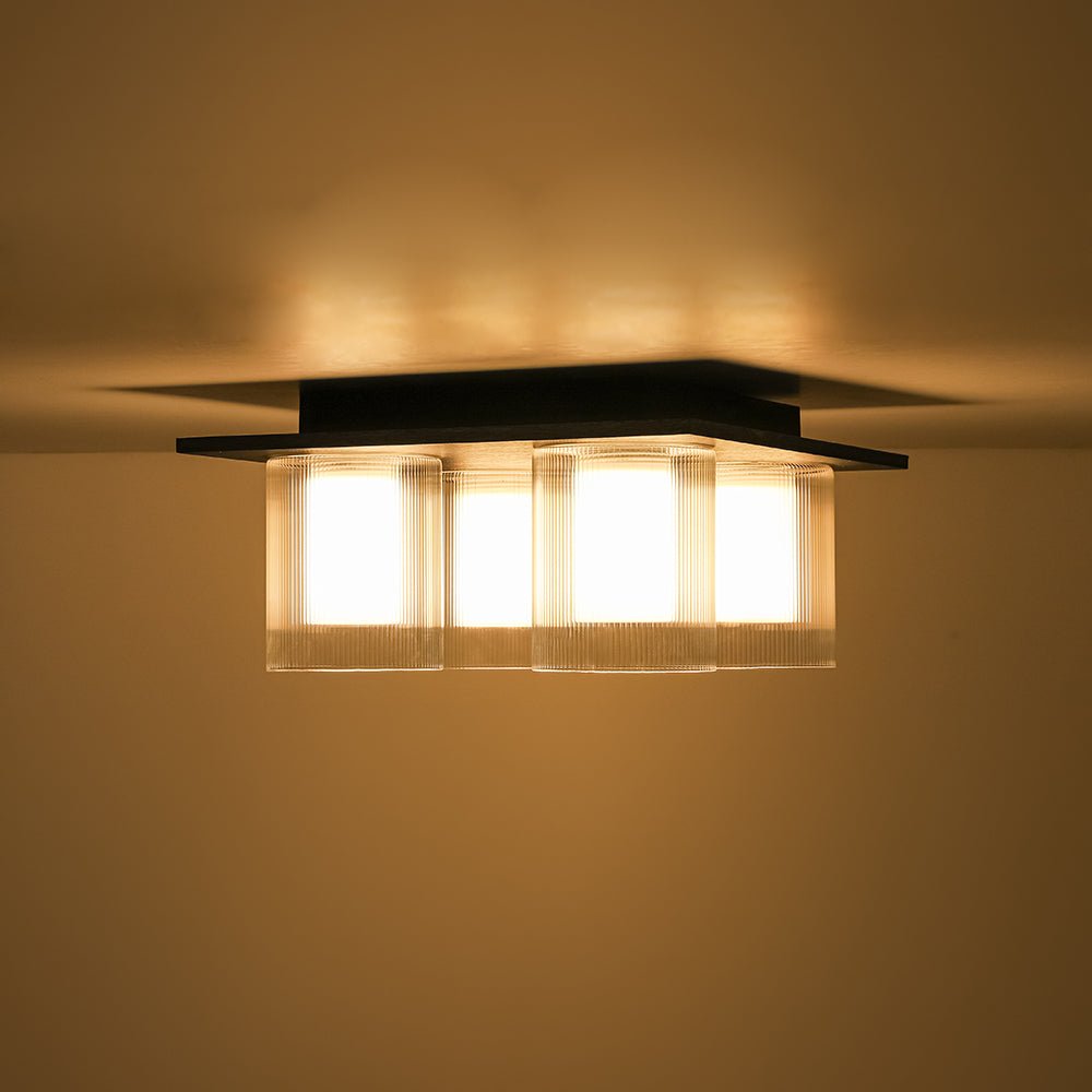 Eirikuvyr Dimmable Ribbed Square Glass Semi Flush Mount Ceiling Light