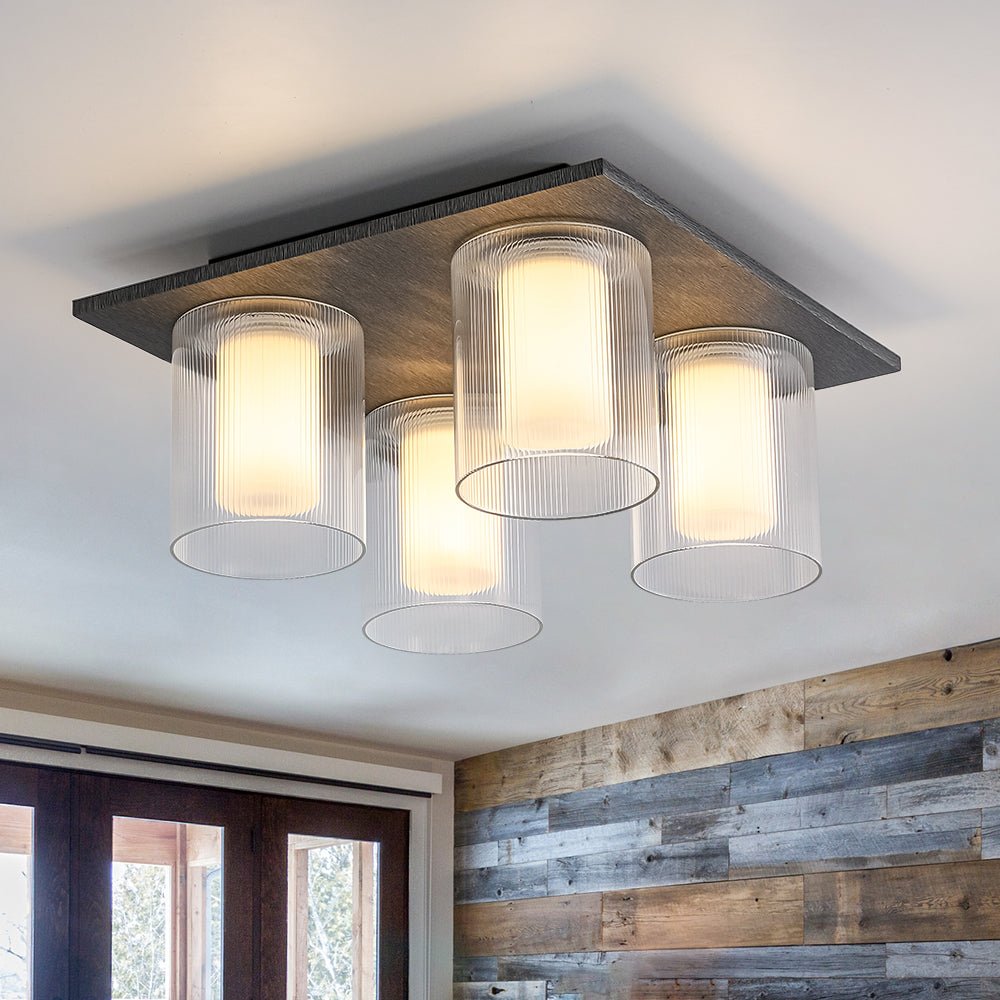 Eirikuvyr Dimmable Ribbed Square Glass Semi Flush Mount Ceiling Light