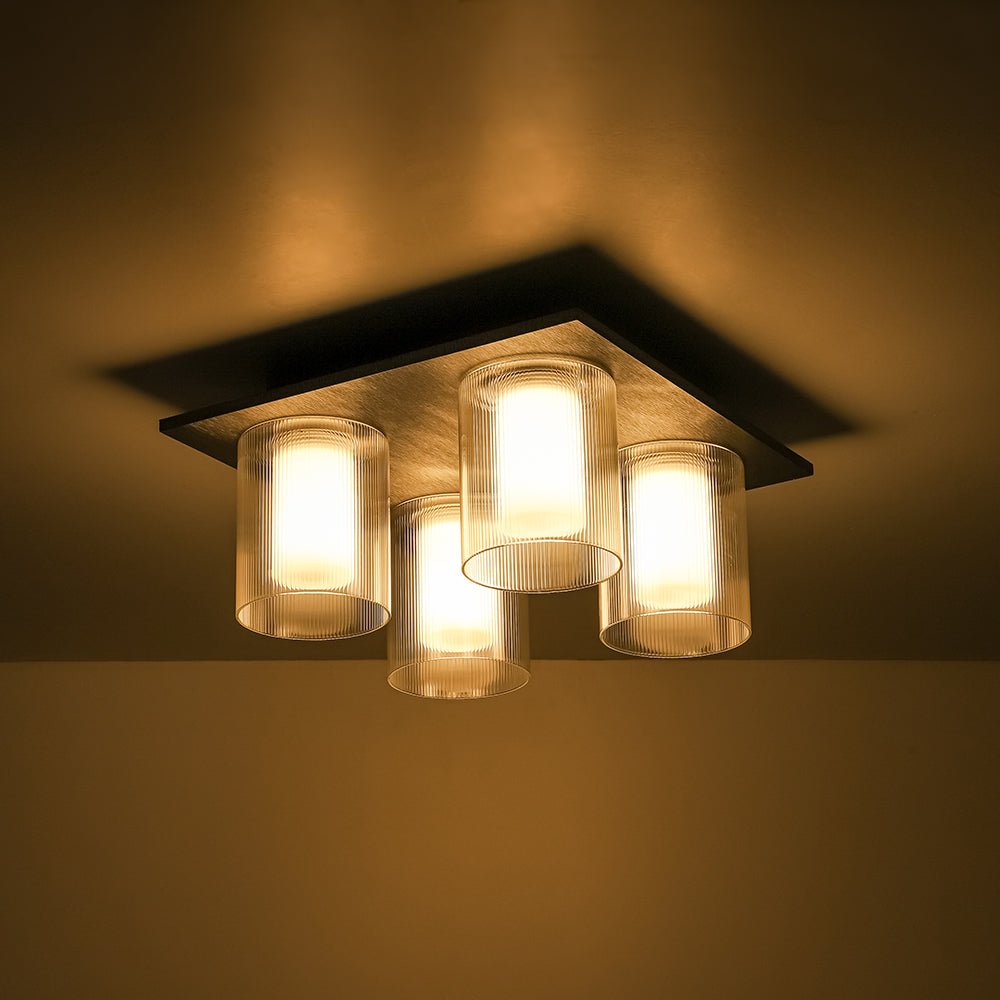 Eirikuvyr Dimmable Ribbed Square Glass Semi Flush Mount Ceiling Light