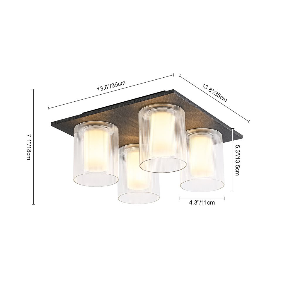 Eirikuvyr Dimmable Ribbed Square Glass Semi Flush Mount Ceiling Light
