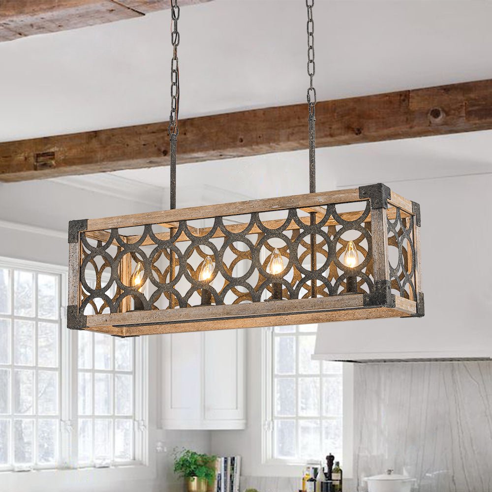 Ljomuvum Farmhouse Antique Linear Wood Chandelier