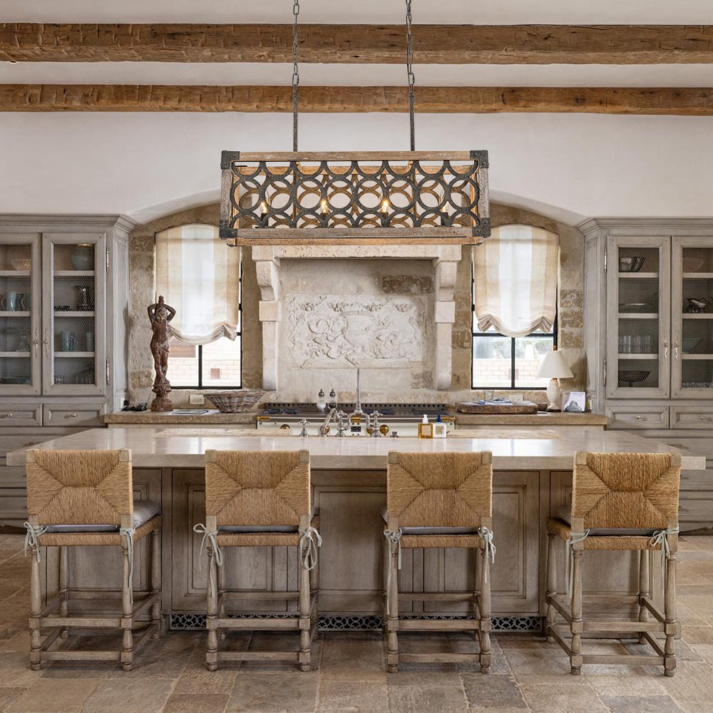 Ljomuvum Farmhouse Antique Linear Wood Chandelier