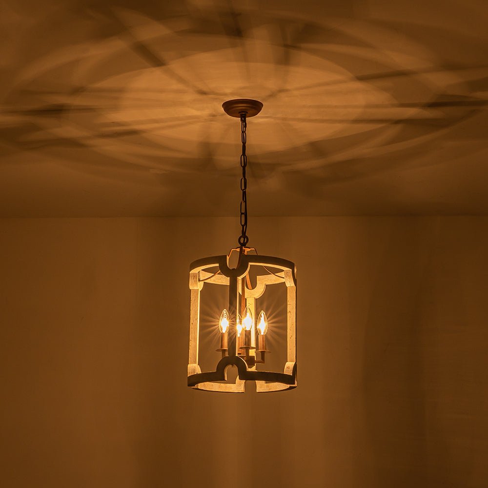 Noreli Farmhouse Wood Cylinder Pendant Light