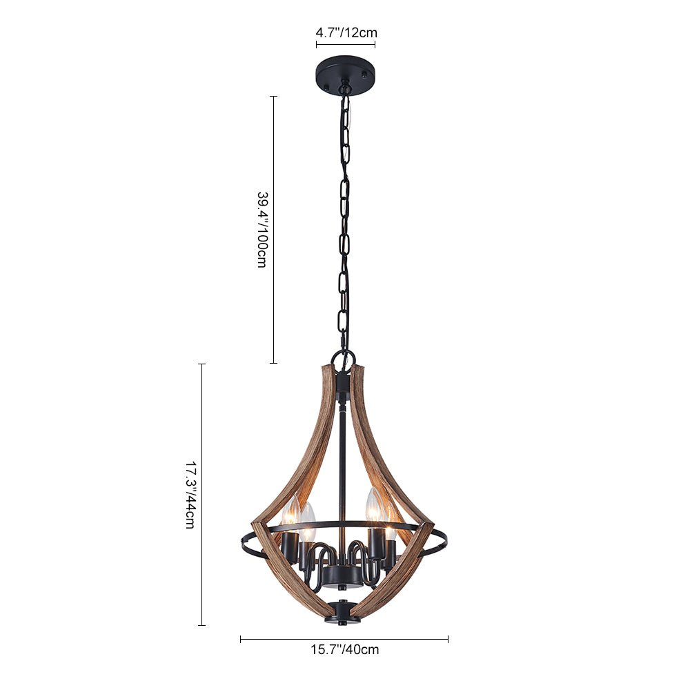 Ornulix Farmhouse Empire Wood Lantern Chandelier