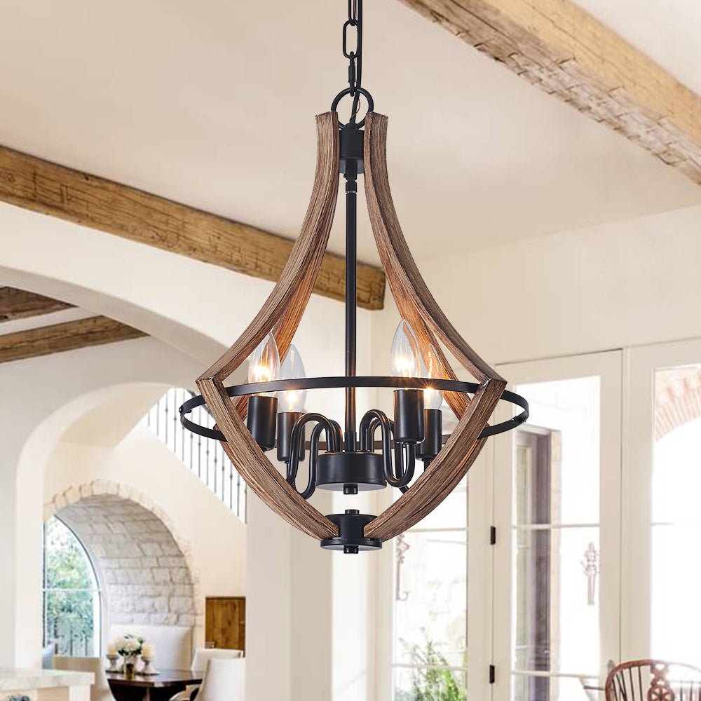 Ornulix Farmhouse Empire Wood Lantern Chandelier