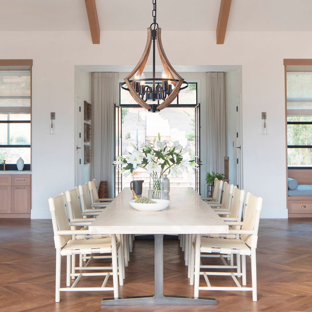 Ornulix Farmhouse Empire Wood Lantern Chandelier