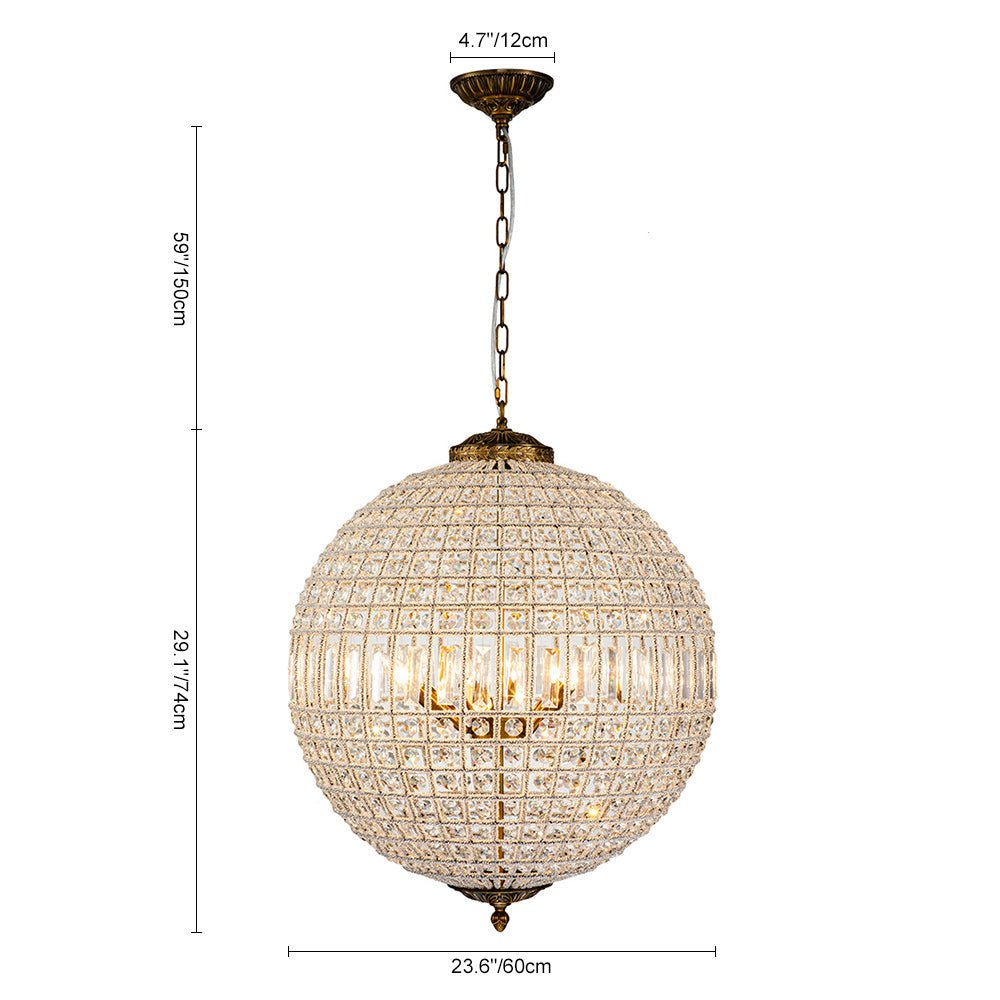 Roligt Vintage Globe Brass Crystal Chandelier