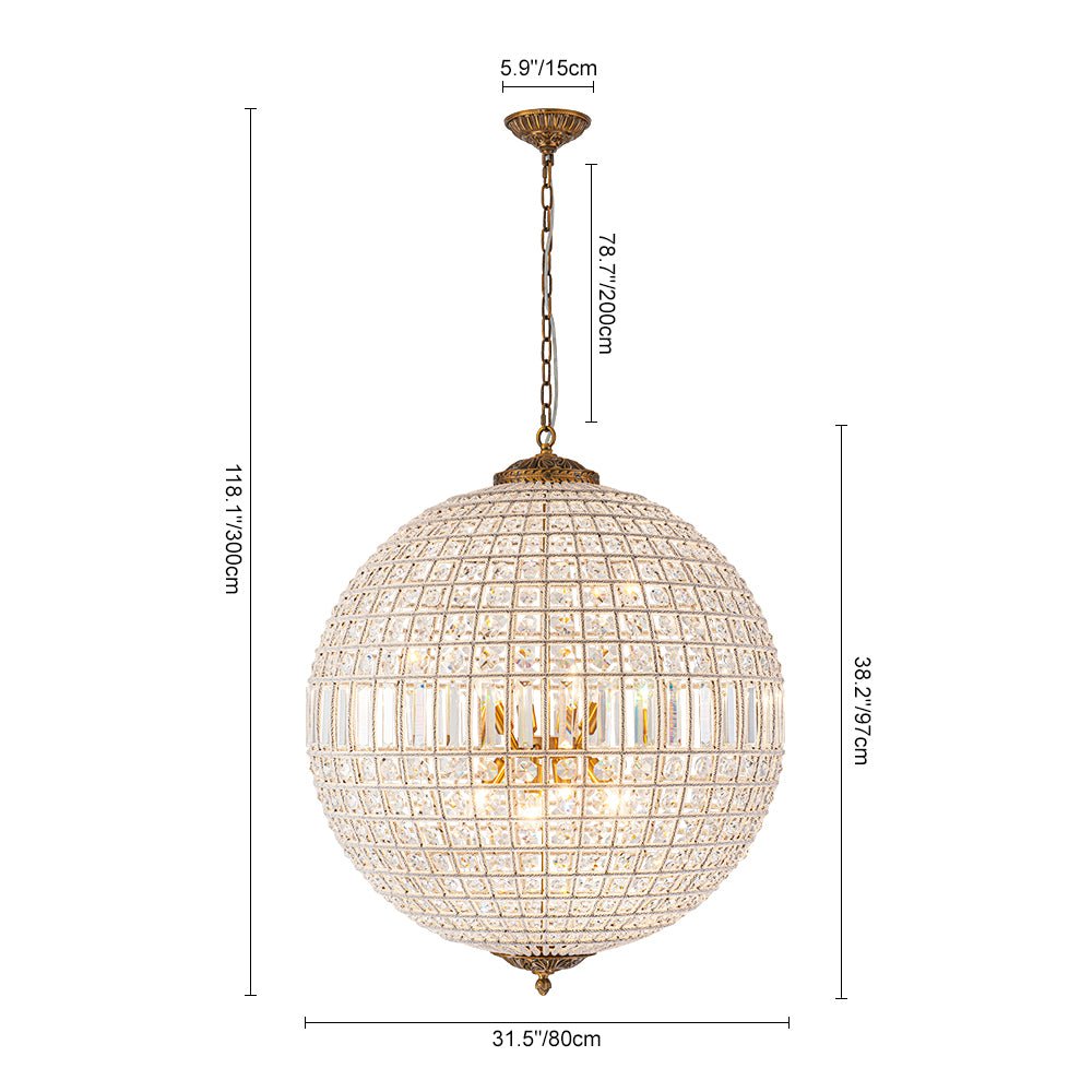 Roligt Vintage Globe Brass Crystal Chandelier