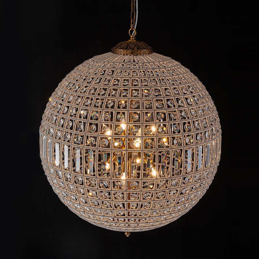 Roligt Vintage Globe Brass Crystal Chandelier